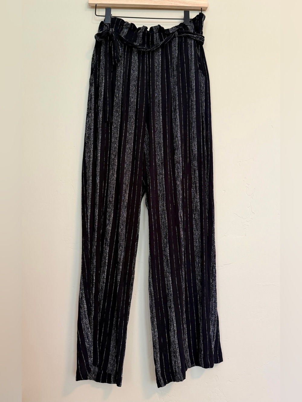 Black White-Striped Wide Leg Pants